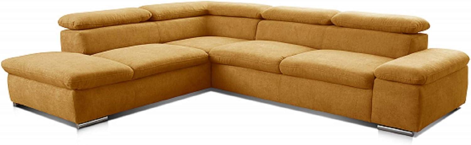 Cavadore Ecksofa Alkatraz / Großes Sofa in L-Form mit Ottomanen links und verstellbaren Kopfstützen/ Modernes Design / 274 x 66 x 228 cm / Gelb Bild 1
