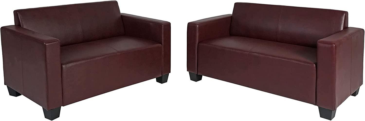 Sofa-Garnitur Couch-Garnitur 2x 2er Sofa Lyon Kunstleder ~ rot-braun Bild 1
