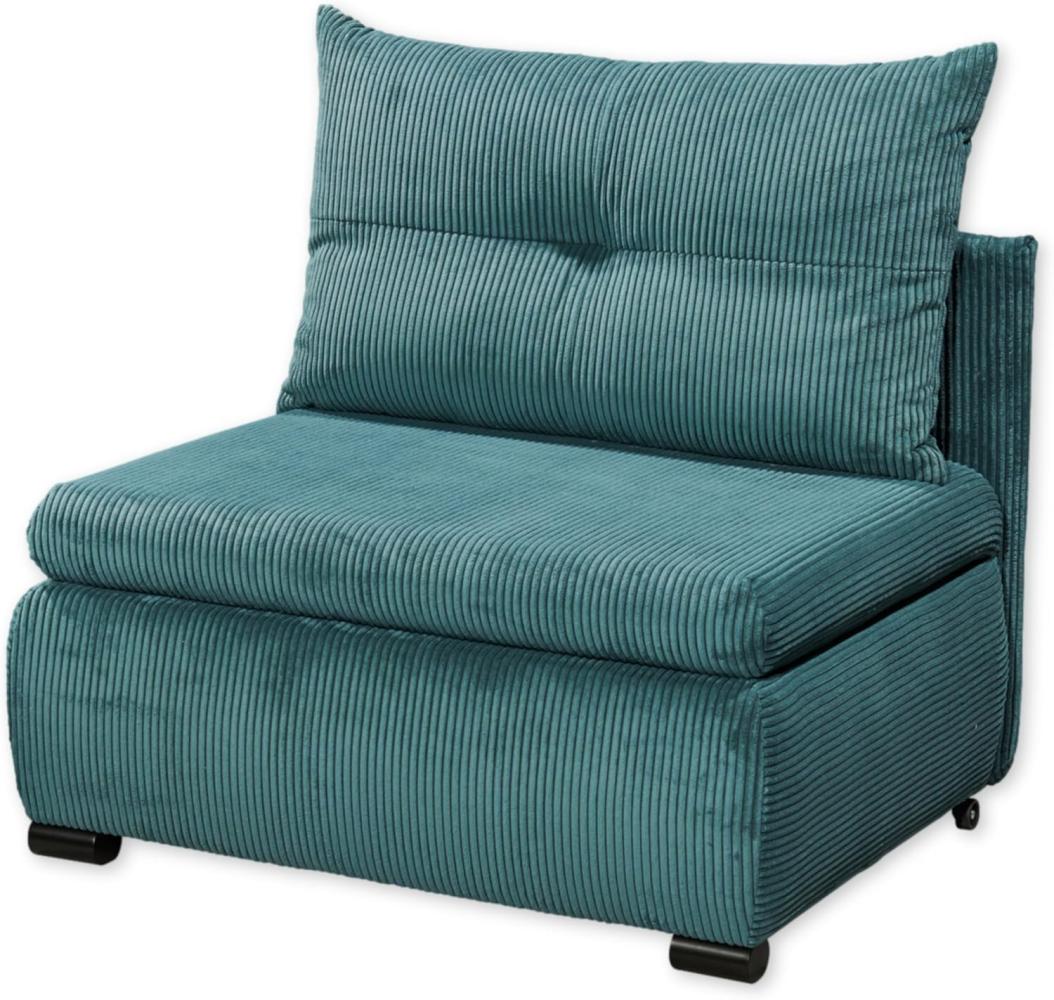 Stella Trading CHARLIE Bequemes Schlafsofa mit Bettkasten in Cord-Optik, Azur - Kompaktes Sofa mit Schlaffunktion - 103 x 75/90/92 x 83 cm (B/H/T) Bild 1