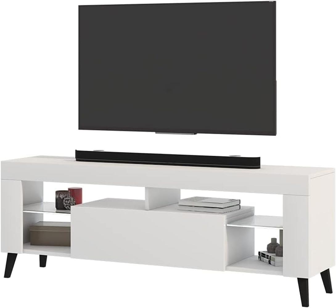 Selsey HugoB – TV-Lowboard, modernes TV-Sideboard mit Füßen und Glaseinlegeböden, 140 cm (Weiß Matt / Weiß Glanz, ohne LED) Bild 1