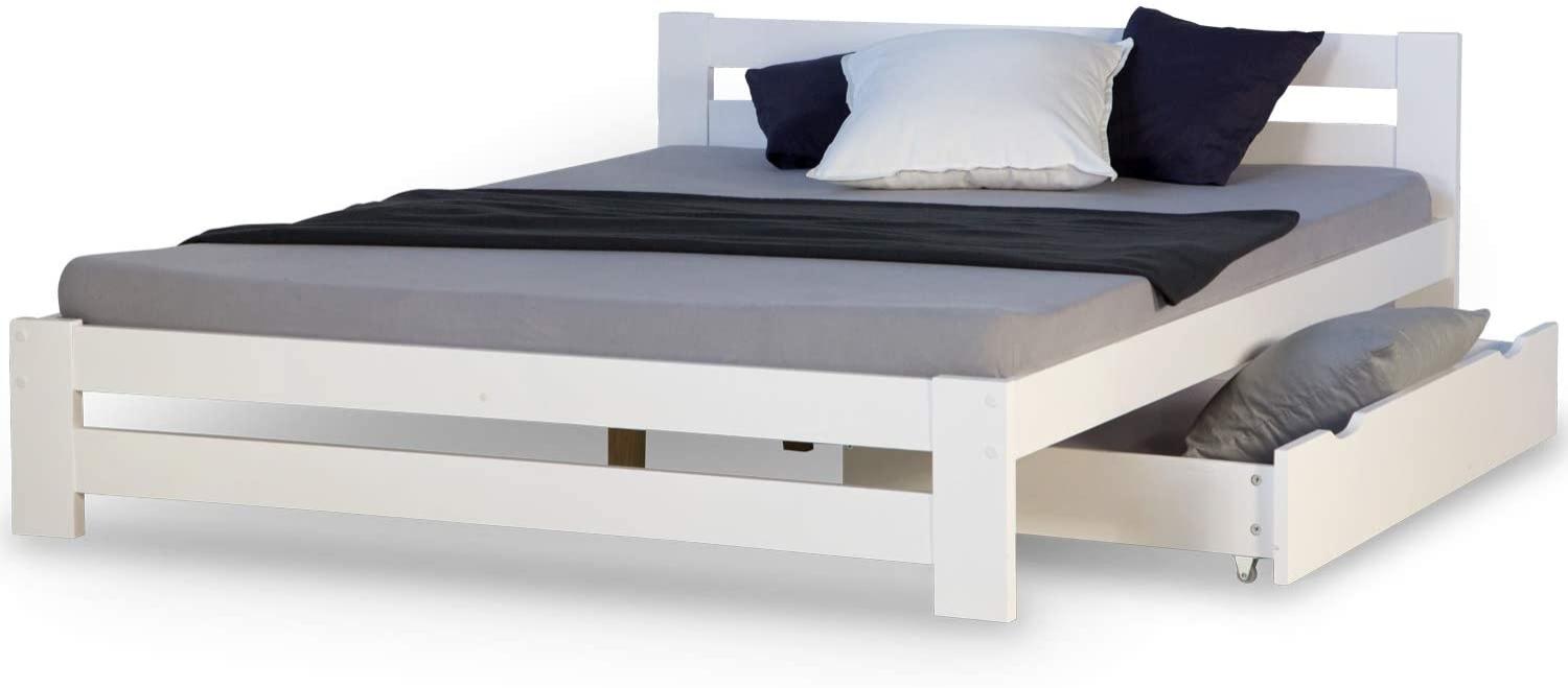 Doppelbett Kiefer 140x200 weiß inkl. Bettkasten Bild 1