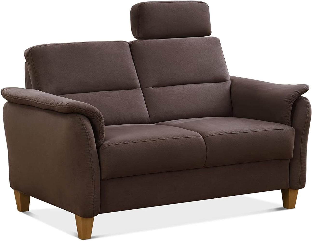 CAVADORE 2er-Sofa Palera mit Federkern / Kompakte Zweisitzer-Couch im Landhaus-Stil / inkl. 1 Kopfstütze / 149 x 89 x 89 / Mikrofaser, Braun Bild 1