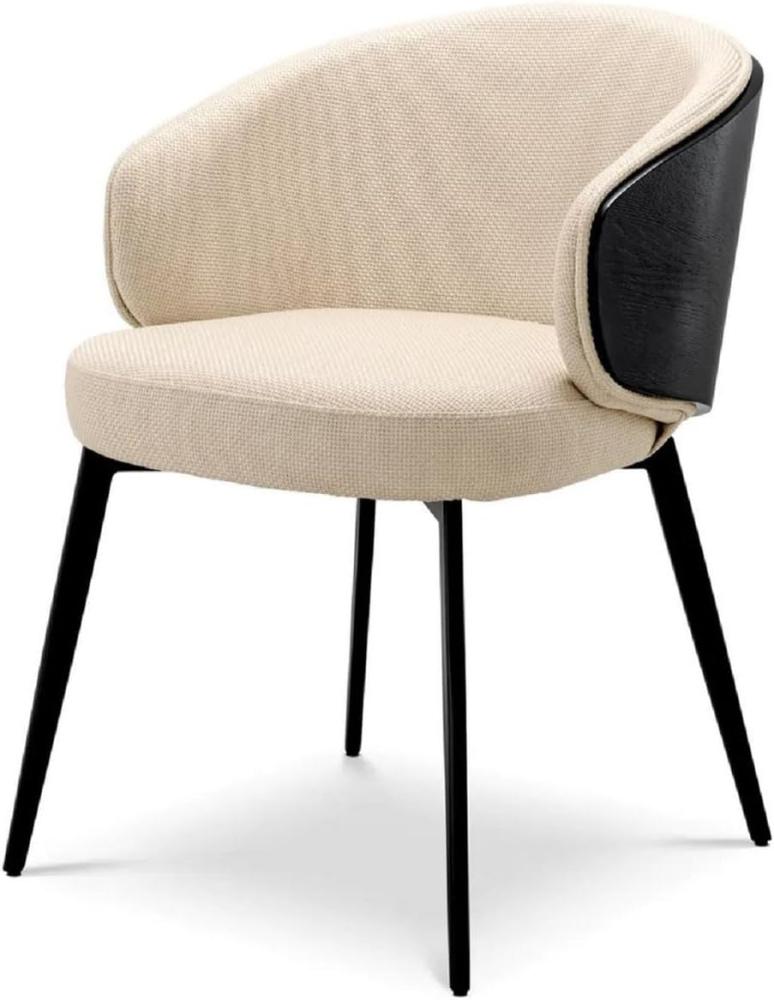 Casa Padrino Luxus Esszimmer Stuhl Sandfarben / Schwarz 57 x 62 x H. 77 cm - Küchenstuhl mit Armlehnen - Esszimmer Möbel - Luxus Möbel - Luxus Qualität Bild 1
