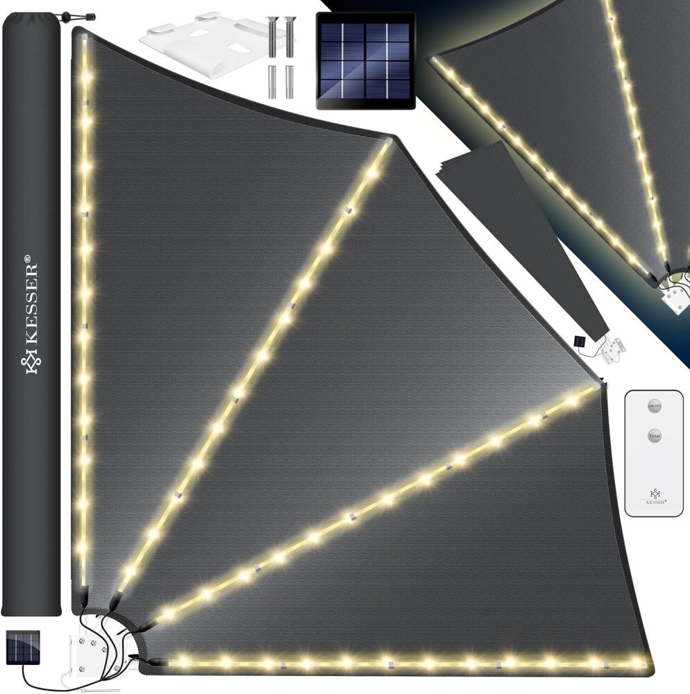 KESSER® Balkonfächer mit LED | klappbar mit Wandhalterung | 140x140cm | Sichtschutz Balkon Windschutz | Balkonsichtschutz | Seitenmarkise | witterungsbeständig | inkl. Montagematerial Anthrazit Bild 1