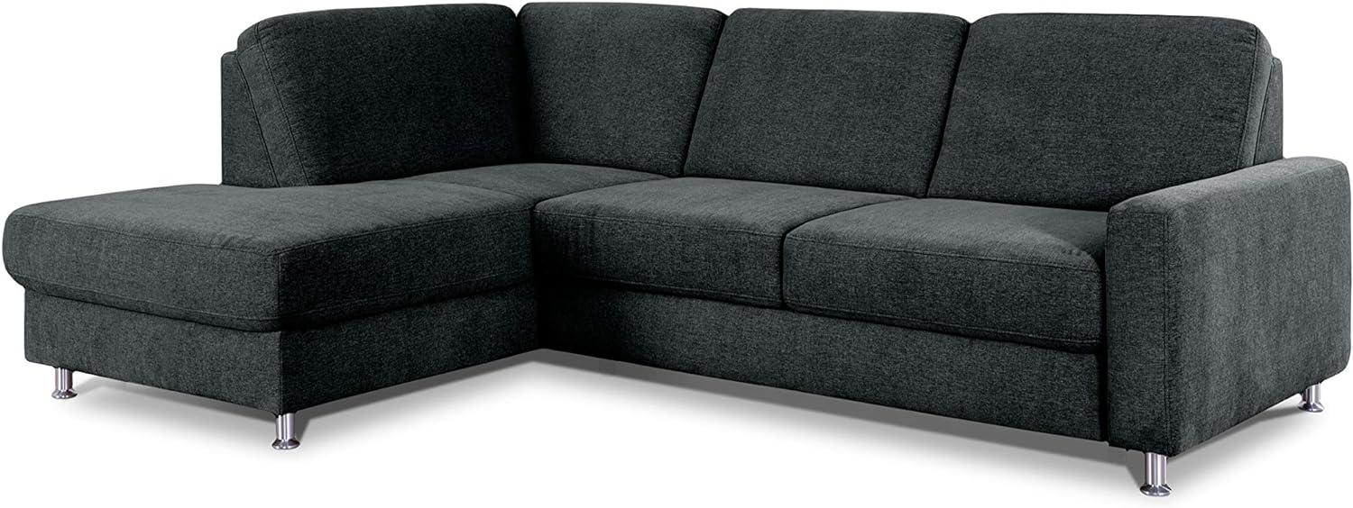 CAVADORE Ecksofa Clint / L-Form Sofa mit Federkern und Ottomane links / Soft Clean: Leichte Fleckenentfernung / 246 x 86 x 165 / Flachgewebe: Grau Bild 1
