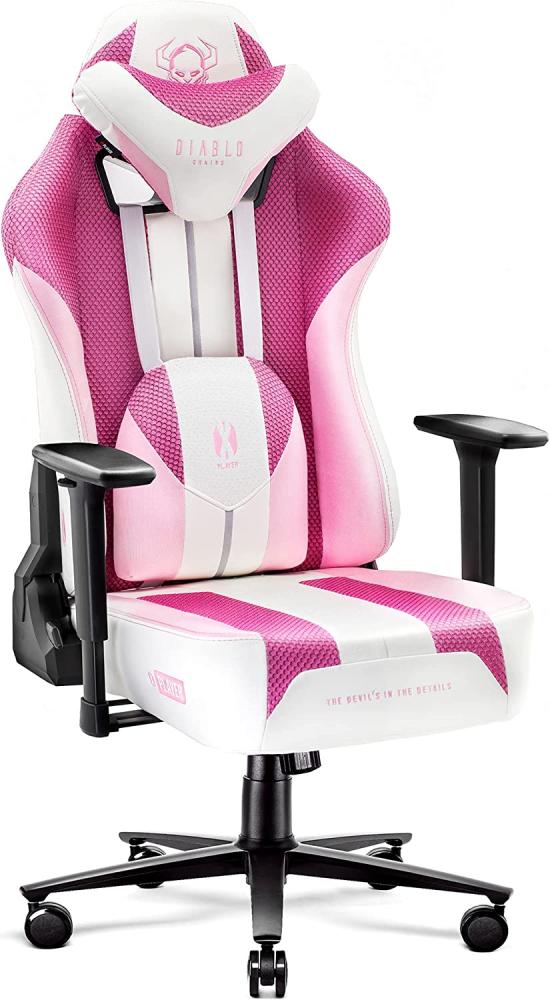 Diablo X-Player Gaming Stuhl Bürostuhl Schreibtischstuhl Stoff 3D Armlehnen Ergonomisches Design Nacken/- Lendenkissen Marshmallow Pink Normal (L) Bild 1