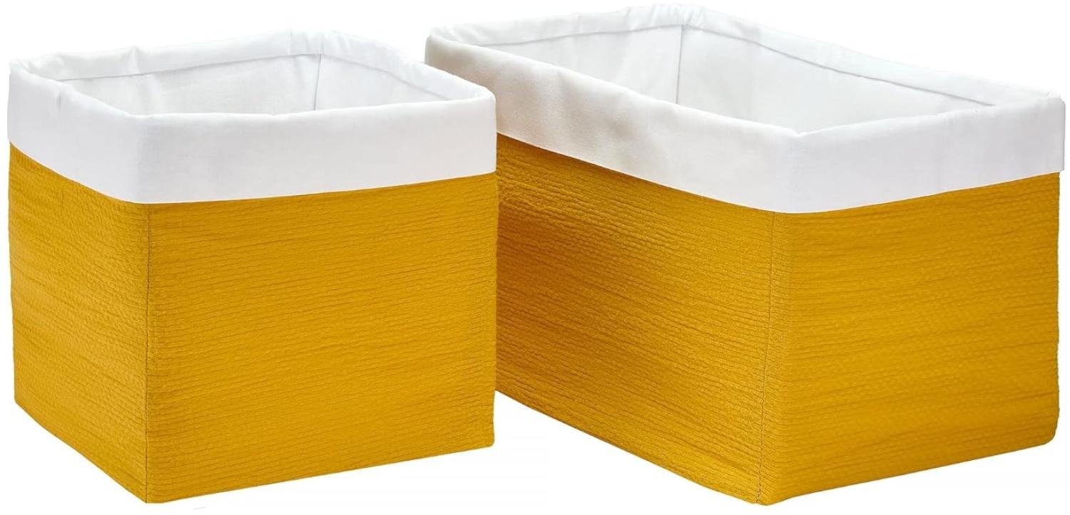 KraftKids Stoff-Körbchen in Doppelkrepp Gelb Mustard, Aufbewahrungskorb für Kinderzimmer, Aufbewahrungsbox fürs Bad, Größe 20 x 33 x 20 cm Bild 1