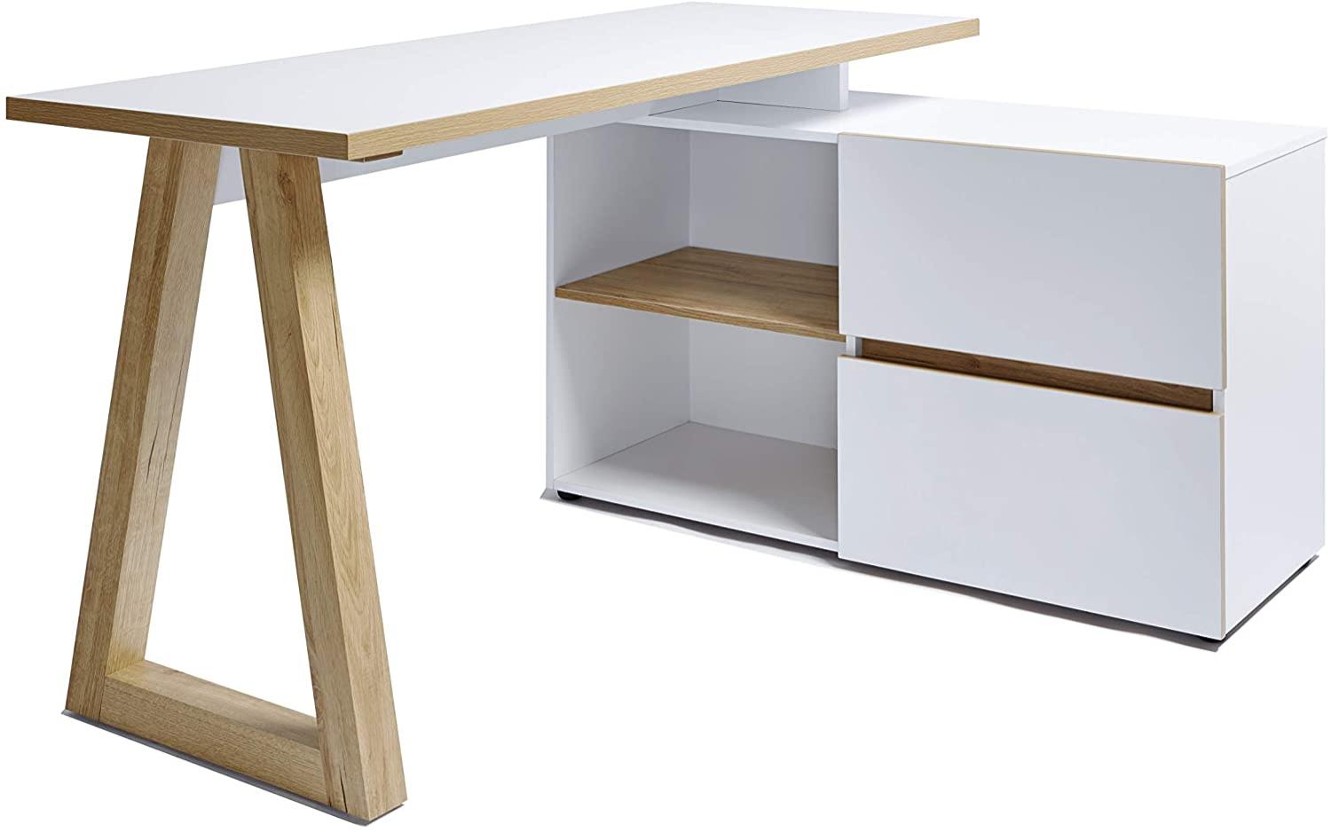 Amazon Marke - Movian Stanberg - Schreibtisch mit zwei Schubladen, 140 x 110 x 76 cm, Kerneiche/Weiß-Effekt Bild 1