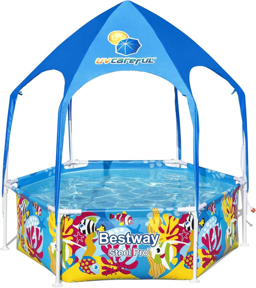 Steel Pro™ Frame Pool mit Sonnenschutzdach "Splash-in-Shade" ohne Pumpe Ø 183 x 51 cm, buntes Unterwasser-Design, rund Bild 1