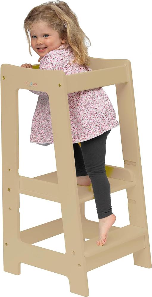 Stepup Baby Montessori Lernturm Küchenhelfer Ständer Verstellbare Kleinkind Stufen mit Sicherheitsschiene Massivholz lackiert, Natur, BxHxT 42x85x42 cm Bild 1