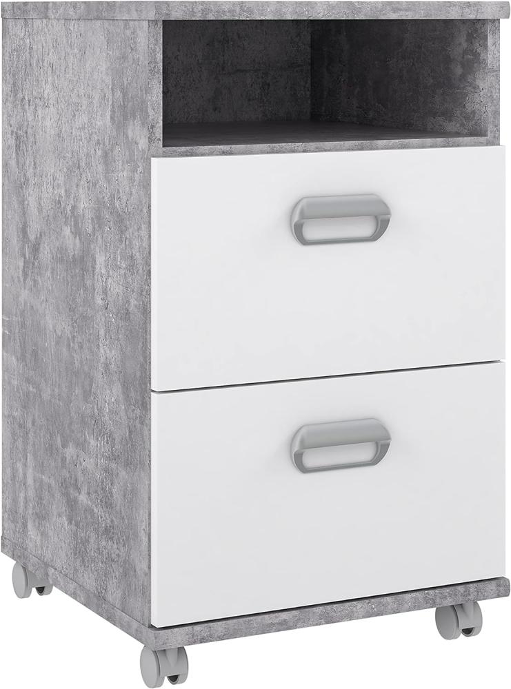 FORTE Emilly Rollcontainer mit 2 Schubladen, Holzwerkstoff, Betonoptik Lichtgrau / Weiß, 42 x 40,2 x 67 cm Bild 1