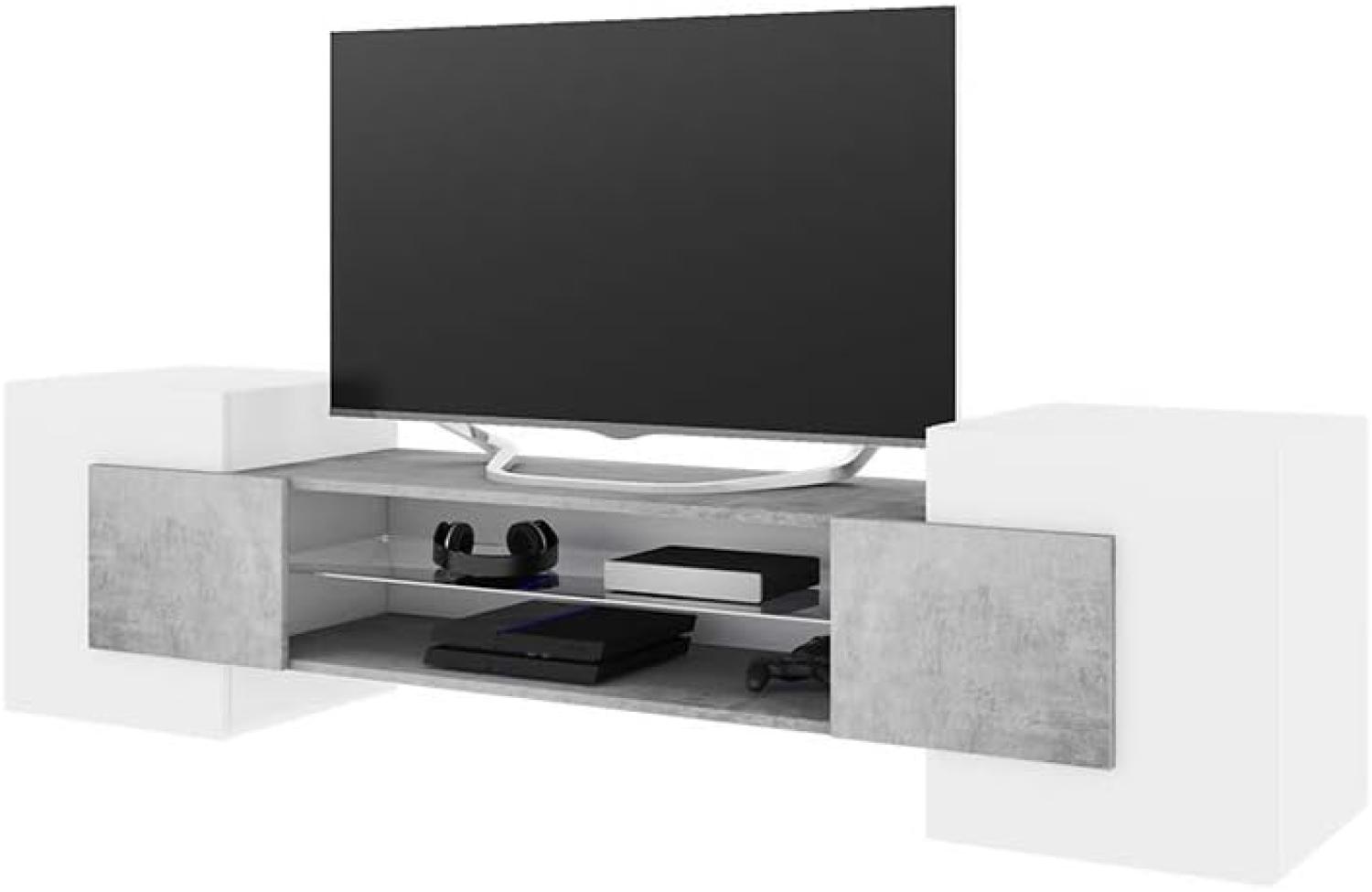 Selsey GAELIN – TV-Lowboard/Fernsehschrank in Weiß/Betonoptik Stehend Modern 160 cm Bild 1