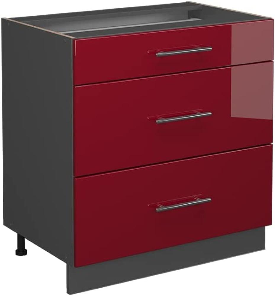 Vicco Küchenschrank Küchenmöbel Fame-Line modern Küche Einbauküche Küchenzeile Blende Unterschrank Hochschrank Hängeschrank (Anthrazit-Bordeaux-Rot Hochglanz, Schubladenunterschrank 80 cm) Bild 1