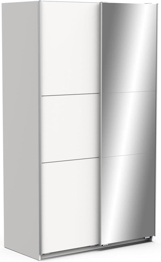 Demeyere Schiebetürschrank mit Spiegel & moderner Kleiderschrank – Farbe Weiß matt & Metall-Finish – 116,5 x 59,8 x 203 cm, Holzwerkstoff Bild 1