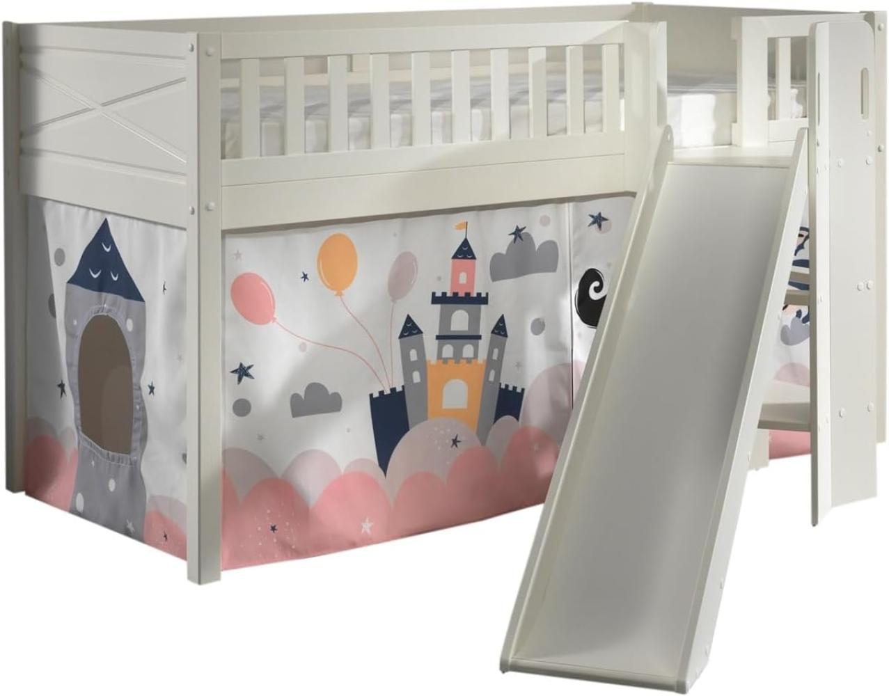 Vipack 'SCOTT' Spielbett, mit Rolllattenrost, Rutsche, Leiter und Textilset, weiß lackiert, 90x200cm Bild 1