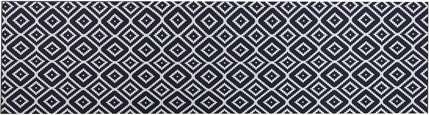 Teppich schwarz weiß 80 x 300 cm geometrisches Muster Kurzflor KARUNGAL Bild 1
