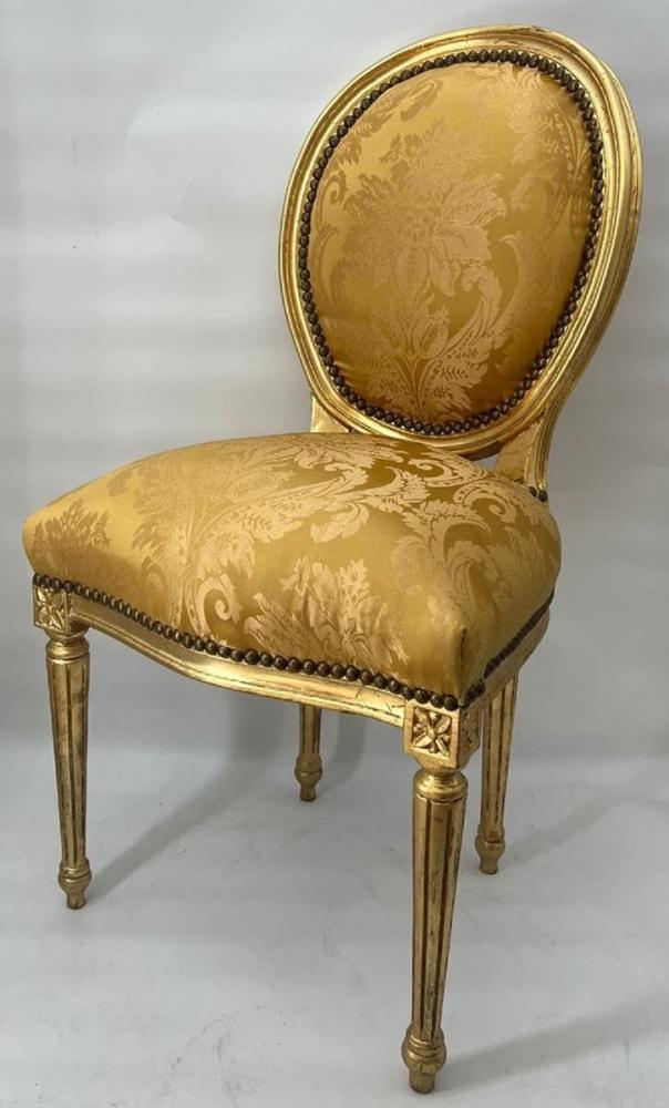 Casa Padrino Barock Esszimmer Stuhl Medaillon Gold Muster / Gold - Handgefertigter Massivholz Antik Stil Küchen Stuhl mit Muster - Esszimmer Möbel im Barockstil - Barock Möbel Bild 1