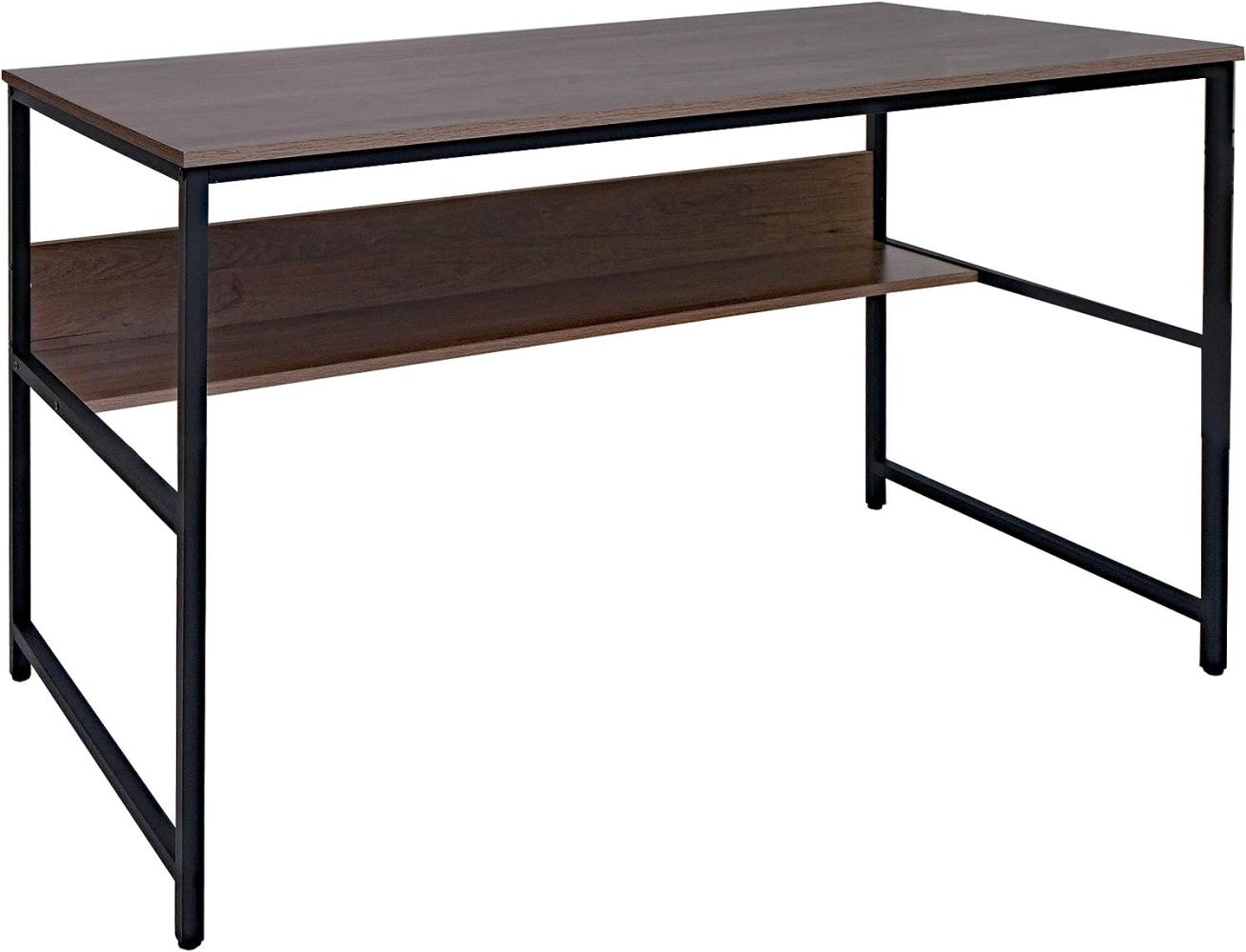 Schreibtisch HWC-K80, Bürotisch Computertisch Arbeitstisch Ablage, Metall MDF 120x60cm ~ grau-braun Bild 1