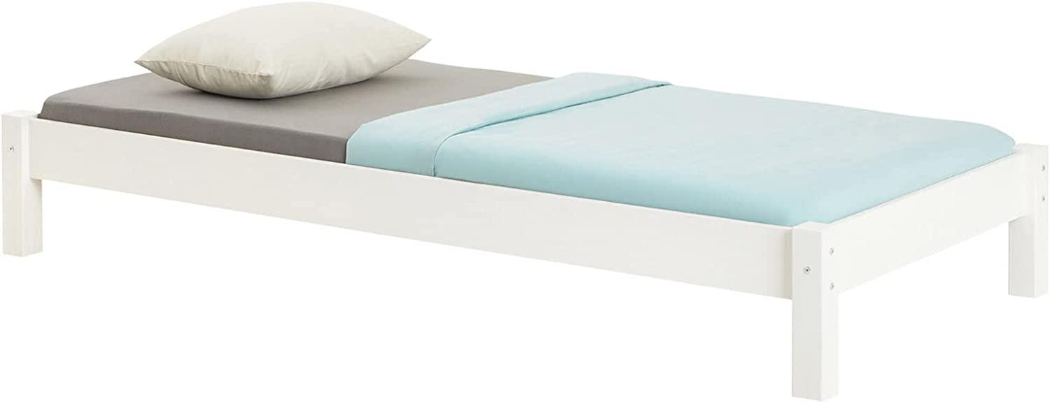 IDIMEX Futonbett Taifun aus massiver Kiefer in weiß, schönes Bett in 90 x 190 cm, praktisches Bettgestell mit Holzfüße Bild 1