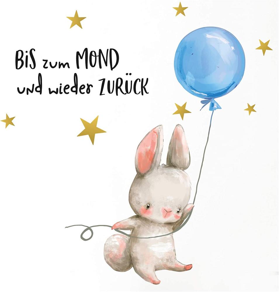 Little Deco 'Hase Blauer Ballon mit Spruch Bis zum Mond' Wandtattoo 54 x 29 cm Bild 1