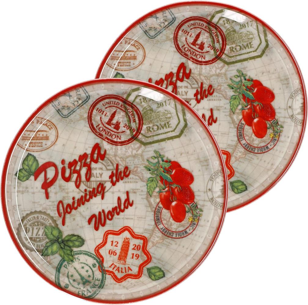 2er Set Pizzateller Rom rot Ø 33 cm Servier-Platte XL-Teller Porzellan Bild 1