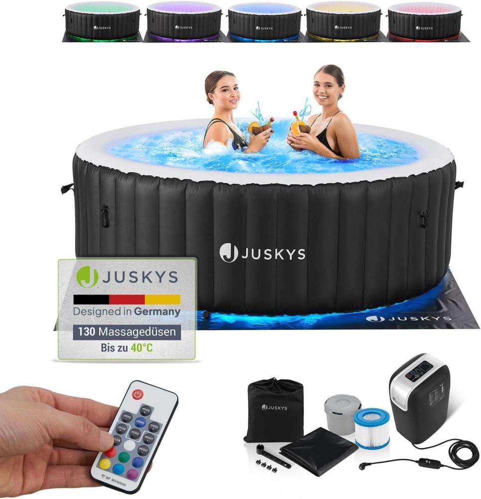 Juskys Whirlpool Palmira für bis zu 6 Personen - Outdoor Indoor Pool aufblasbar & mit LED - 2 m Aussenwhirlpool - Spa Hot Tub rund - Schwarz Bild 1