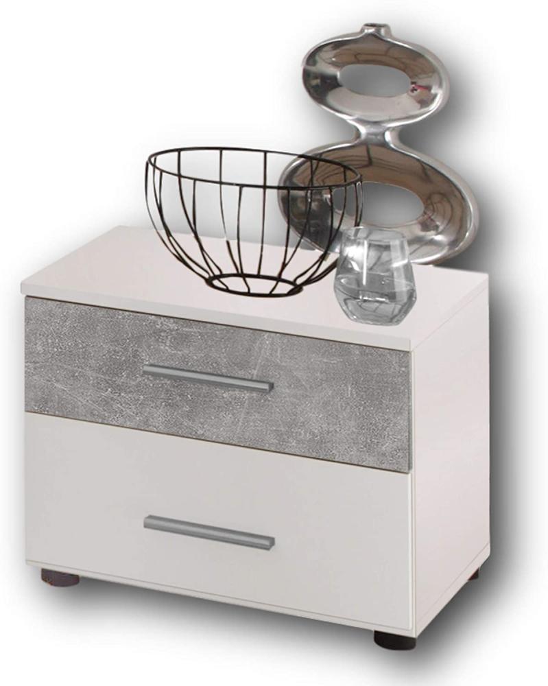 Stella Trading MARTINA Nachttisch in Beton-Optik, weiß - Nachtschrank mit zwei Schubladen für Ihr Bett - 46 x 40 x 41 cm (B/H/T) Bild 1
