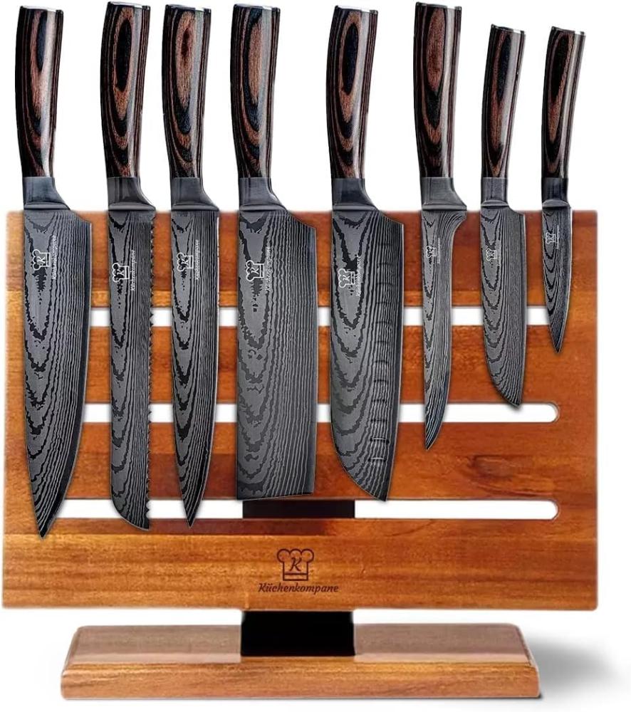 Messerset asiatisch mit magnetischer Holzleiste - Shiburu Küchenmesser - 8-teiliges Messerset mit handgeschmiedeten Edelstahlklingen und Pakkaholz Griff - Rostfrei & scharf Bild 1