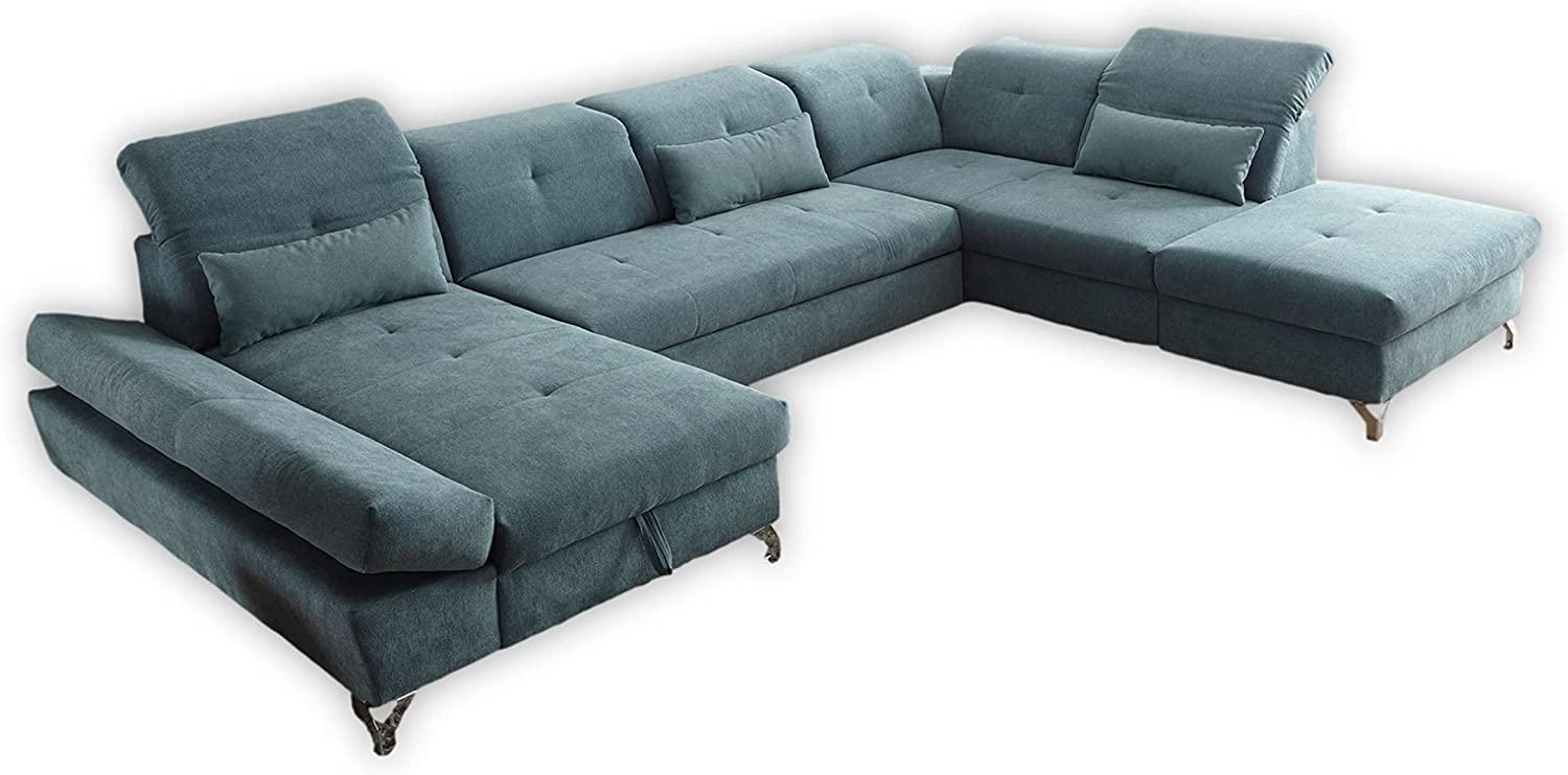 Couch MELFI R Sofa Schlafcouch Wohnlandschaft Schlaffunktion grün dunkel U-Form Bild 1