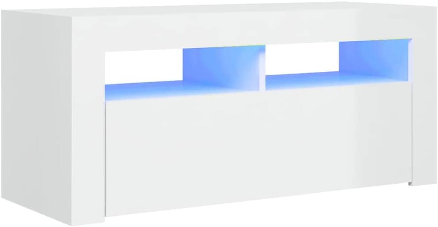 vidaXL TV Schrank mit LED-Leuchten Lowboard Fernsehschrank Fernsehtisch Sideboard HiFi-Schrank TV Möbel Tisch Board Hochglanz-Weiß 90x35x40cm Bild 1