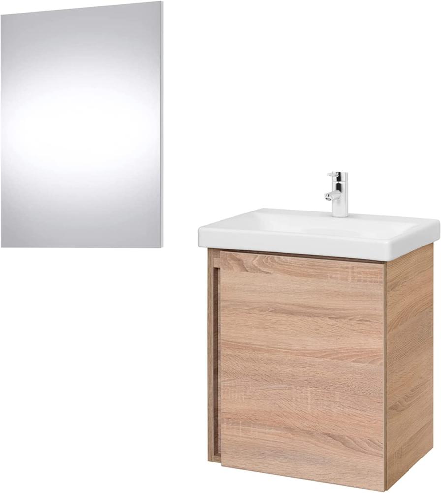 Planetmöbel Waschtischunterschrank in Sonoma Eiche 50cm mit Waschbecken & Spiegel, Badmöbel Set für Badezimmer Gäste WC Bild 1