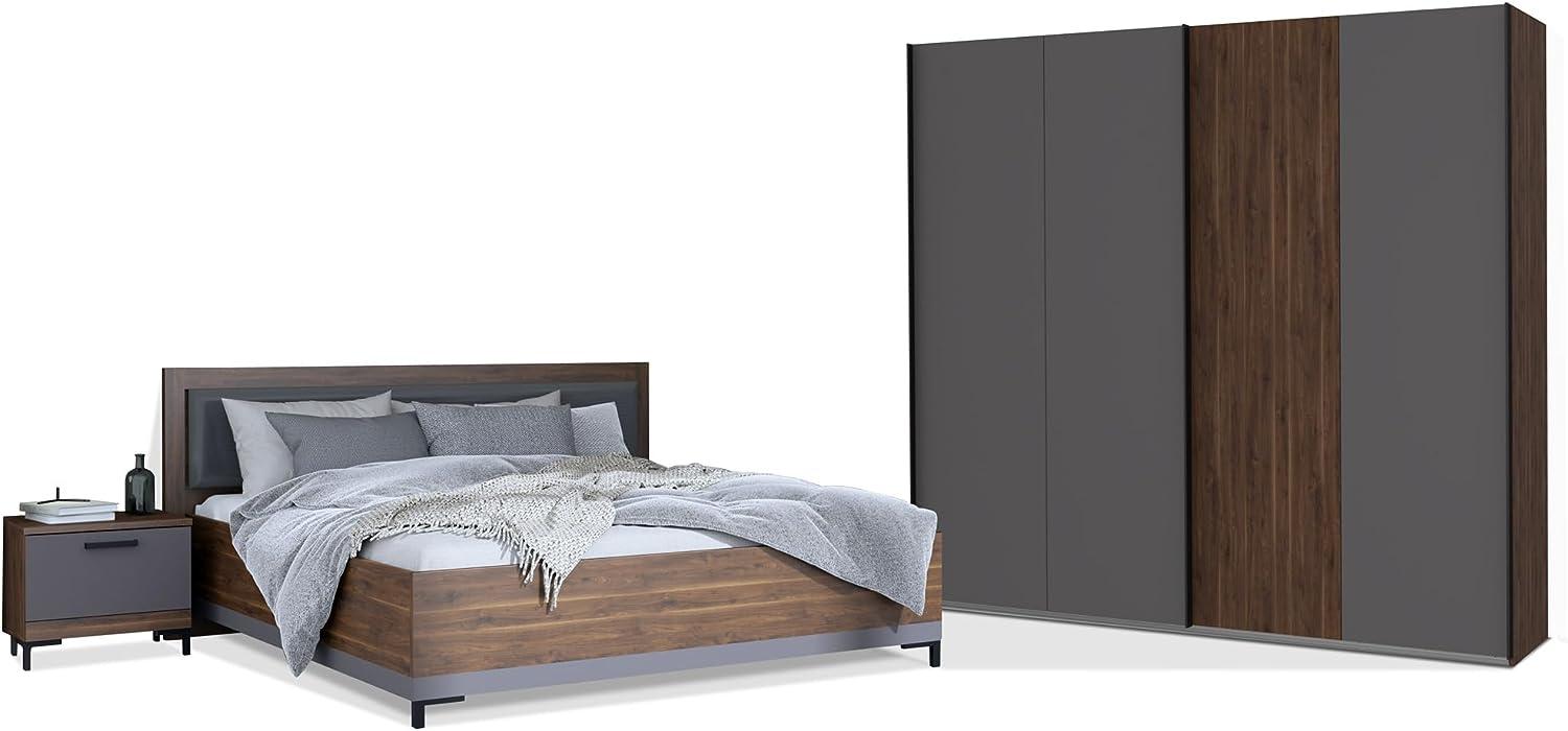 Möbel-Eins QUERRY Komplettschlafzimmer, Material Dekorspanplatte, walnussfarbig/grau 270 cm 160 cm Bild 1