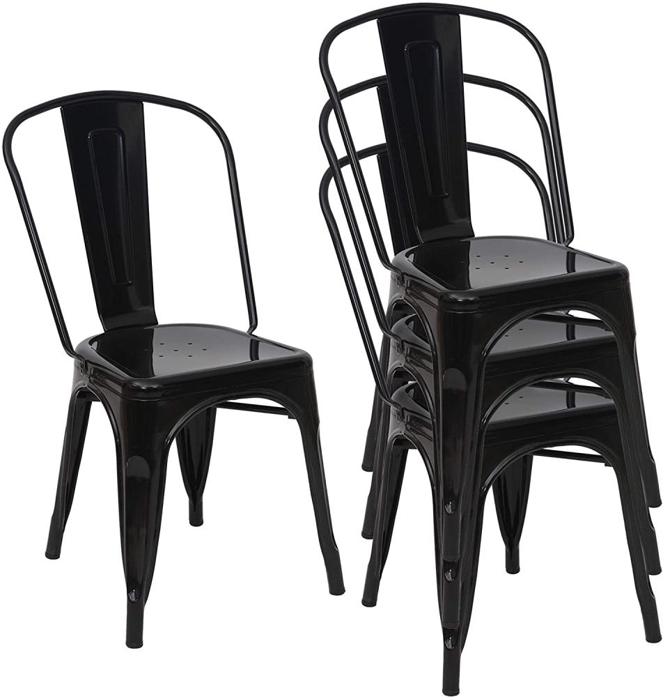 4er-Set Stuhl HWC-A73, Bistrostuhl Stapelstuhl, Metall Industriedesign stapelbar ~ schwarz Bild 1