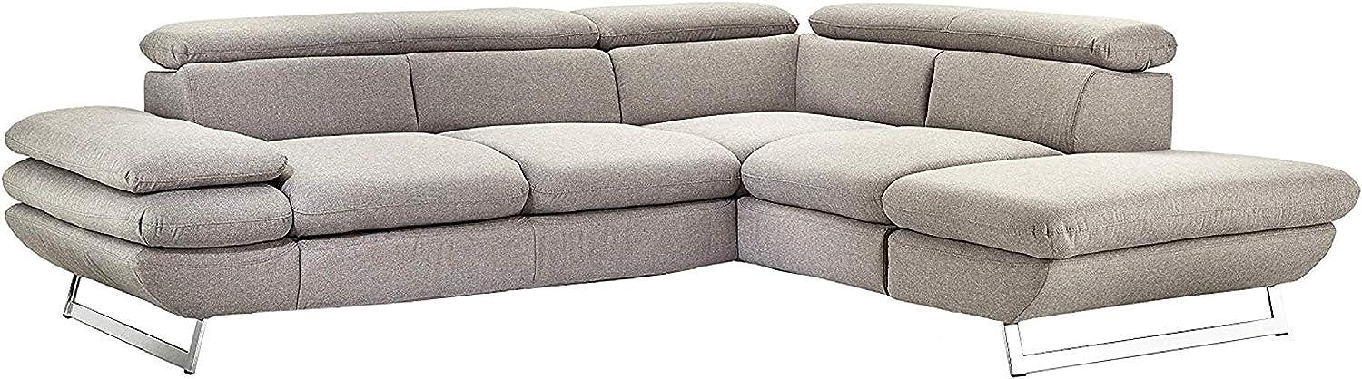 Mivano Ecksofa Prestige, Moderne Couch in L-Form mit Ottomane, Kopfteile und Armteil verstellbar, 265 x 74 x 223, Strukturstoff, grau Bild 1