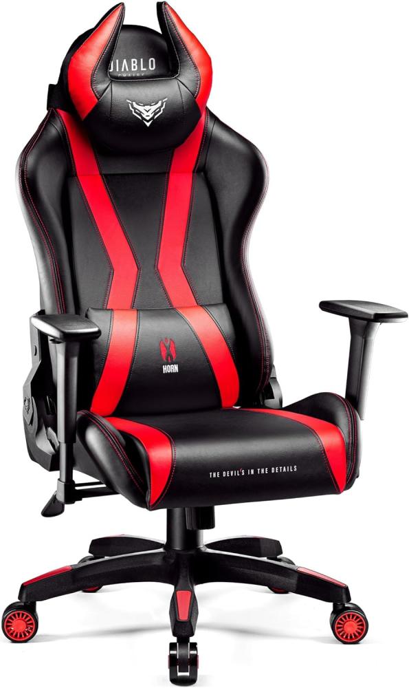 Diablo X-Horn 2. 0 Gaming Stuhl Bürostuhl Gamer Chair Schreibtischstuhl 3D Armlehnen Ergonomisches Design Nacken/- Lendenkissen Kunstleder Wippfunktion Rot Normal (L) Bild 1