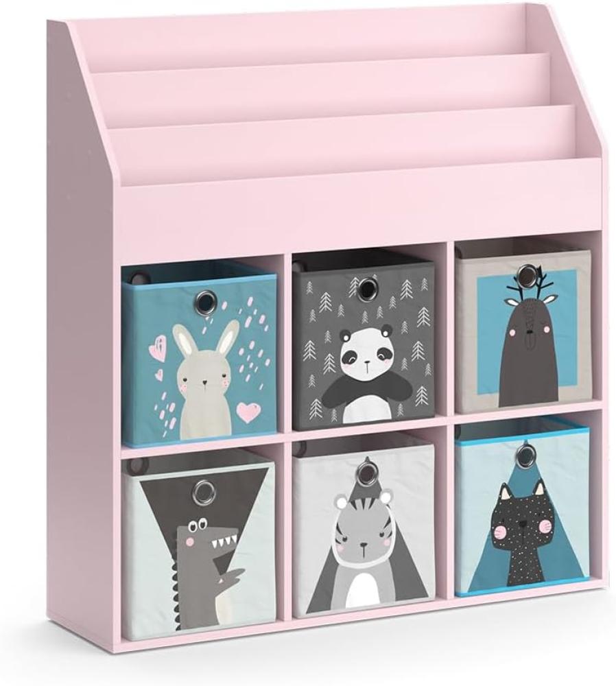 Vicco Kinderbücherregal Luigi 107 x 114 cm, Rosa, Kinderzimmerregal, Fächer, Faltboxen Bild 1