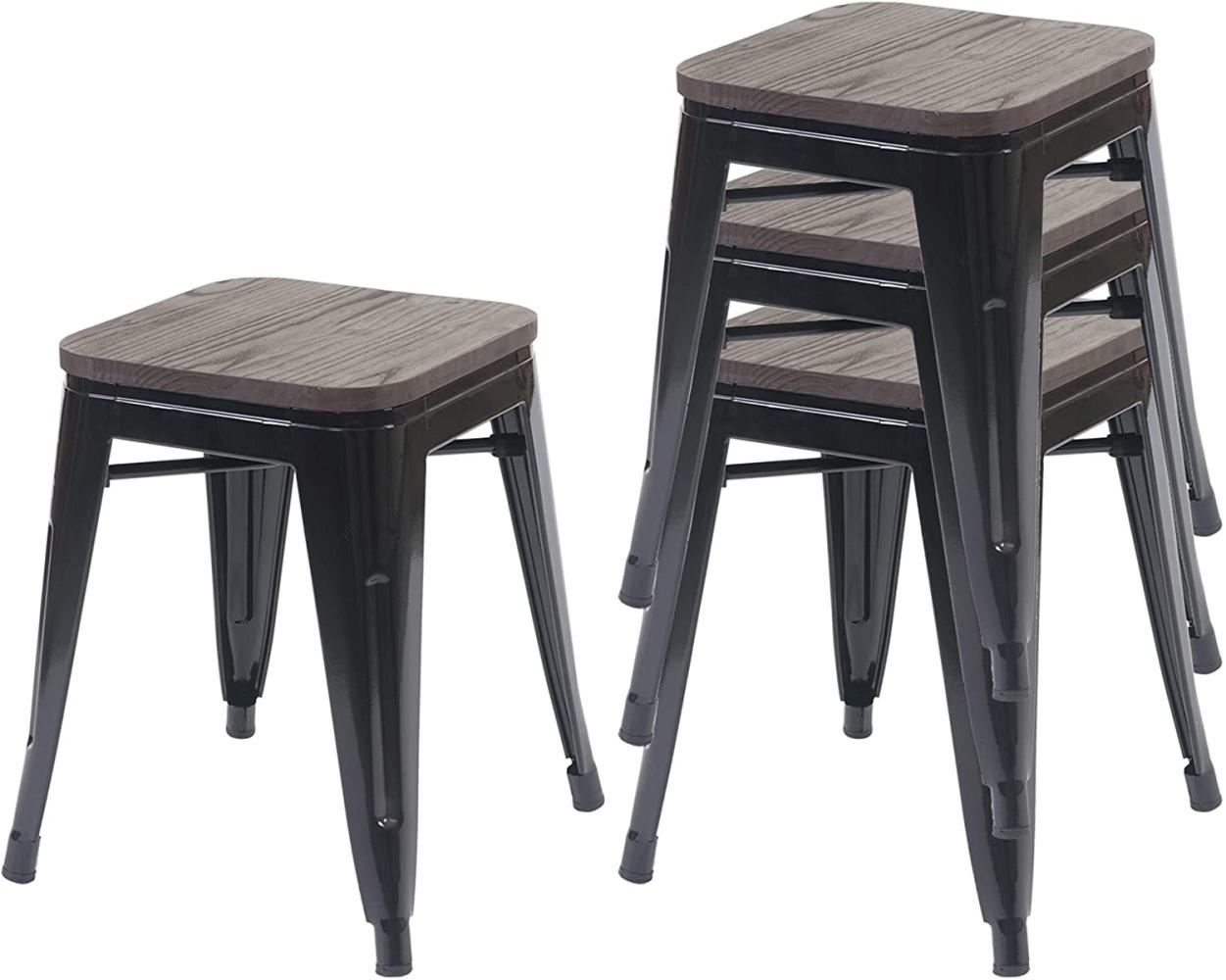 4er-Set Hocker HWC-A73 inkl. Holz-Sitzfläche, Metallhocker Sitzhocker, Metall Industriedesign stapelbar ~ schwarz Bild 1
