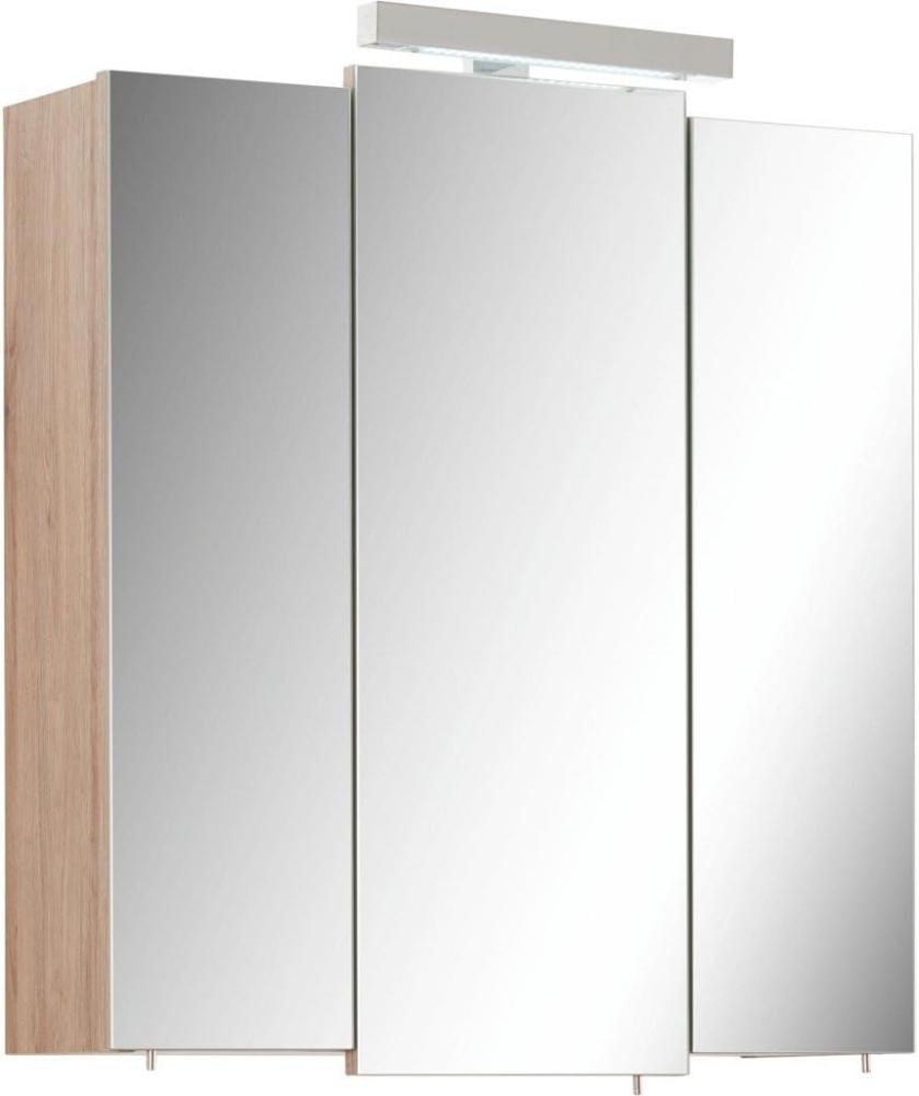 Pelipal Badezimmer-Spiegelschrank Quickset 380 in Sanremo Eiche Terra quer Nachbildung mit LED-Beleuchtung, 68 cm breit | Badschrank mit Spiegel, 3 Türen und 6 Einlegeböden Bild 1