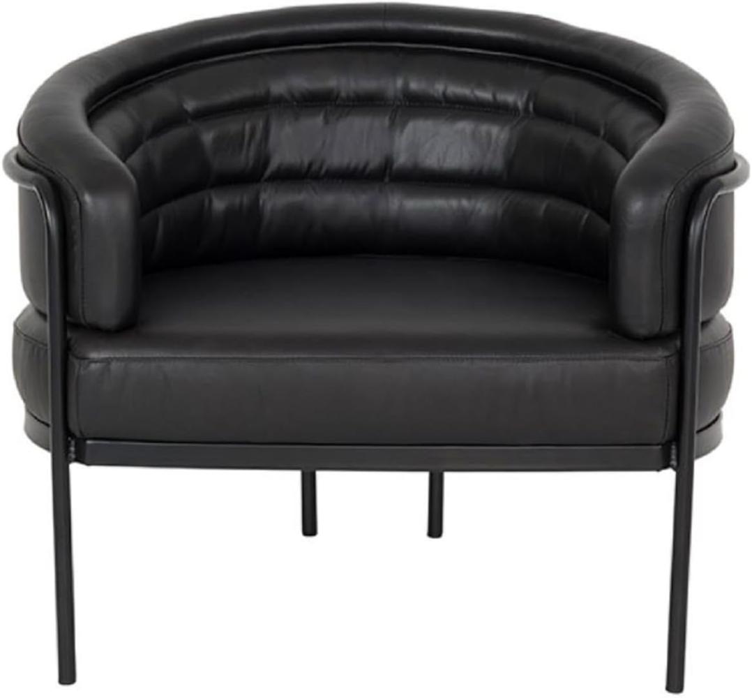 Casa Padrino Luxus Leder Sessel Schwarz 86 x 71 x H. 69 cm - Echtleder Wohnzimmer Sessel - Echtleder Möbel - Luxus Möbel Bild 1
