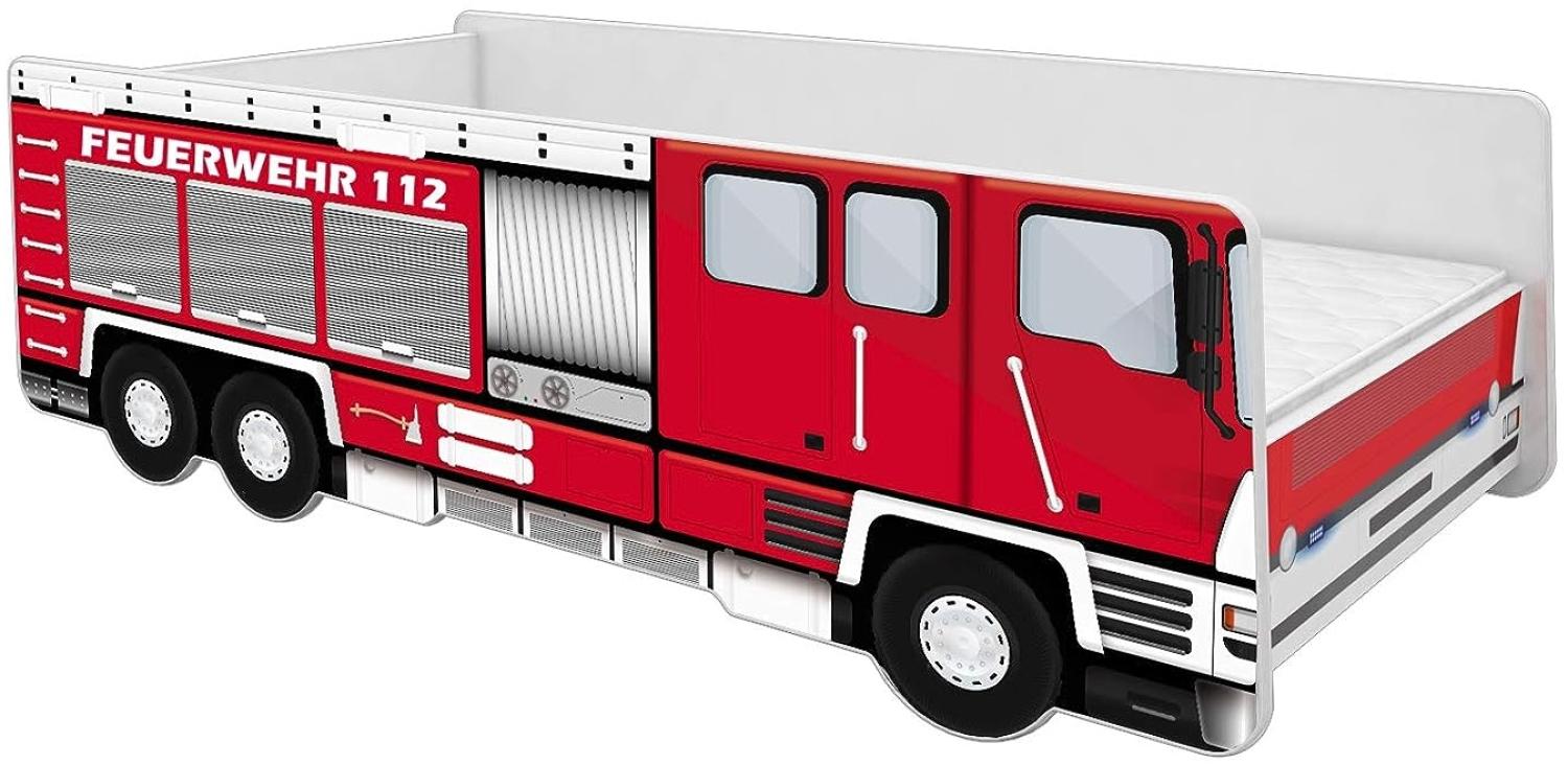 ACMA Kinderbett Auto-Bett Feuerwehr mit Rausfallschutz, Lattenrost und Matratze (160x80) Bild 1