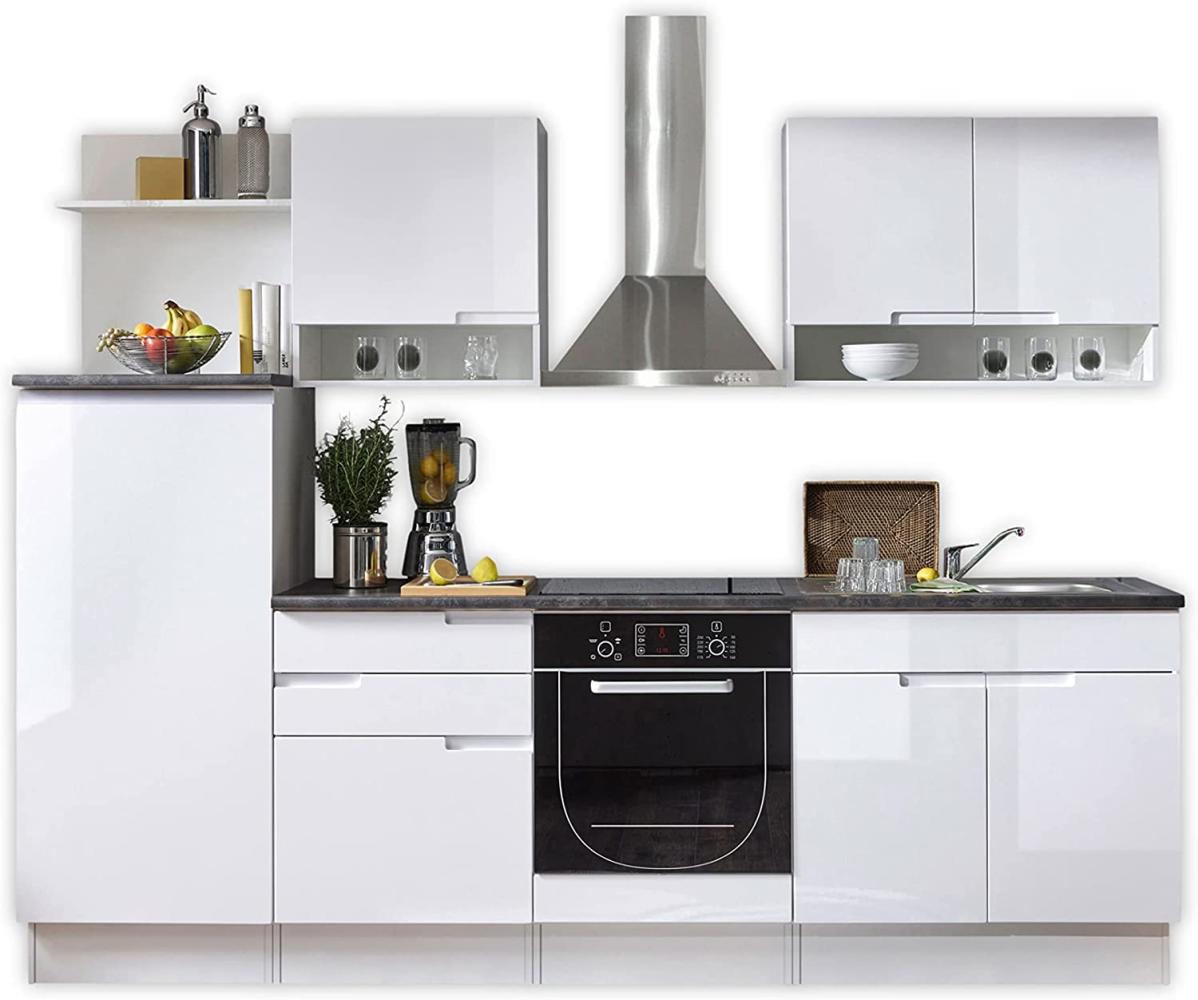 Stella Trading Spice Moderne Küchenzeile ohne Elektrogeräte in Weiß Hochglanz - Geräumige Einbauküche mit viel Platz und Stauraum - 270 x 204 x 60 cm (B/H/T) Bild 1