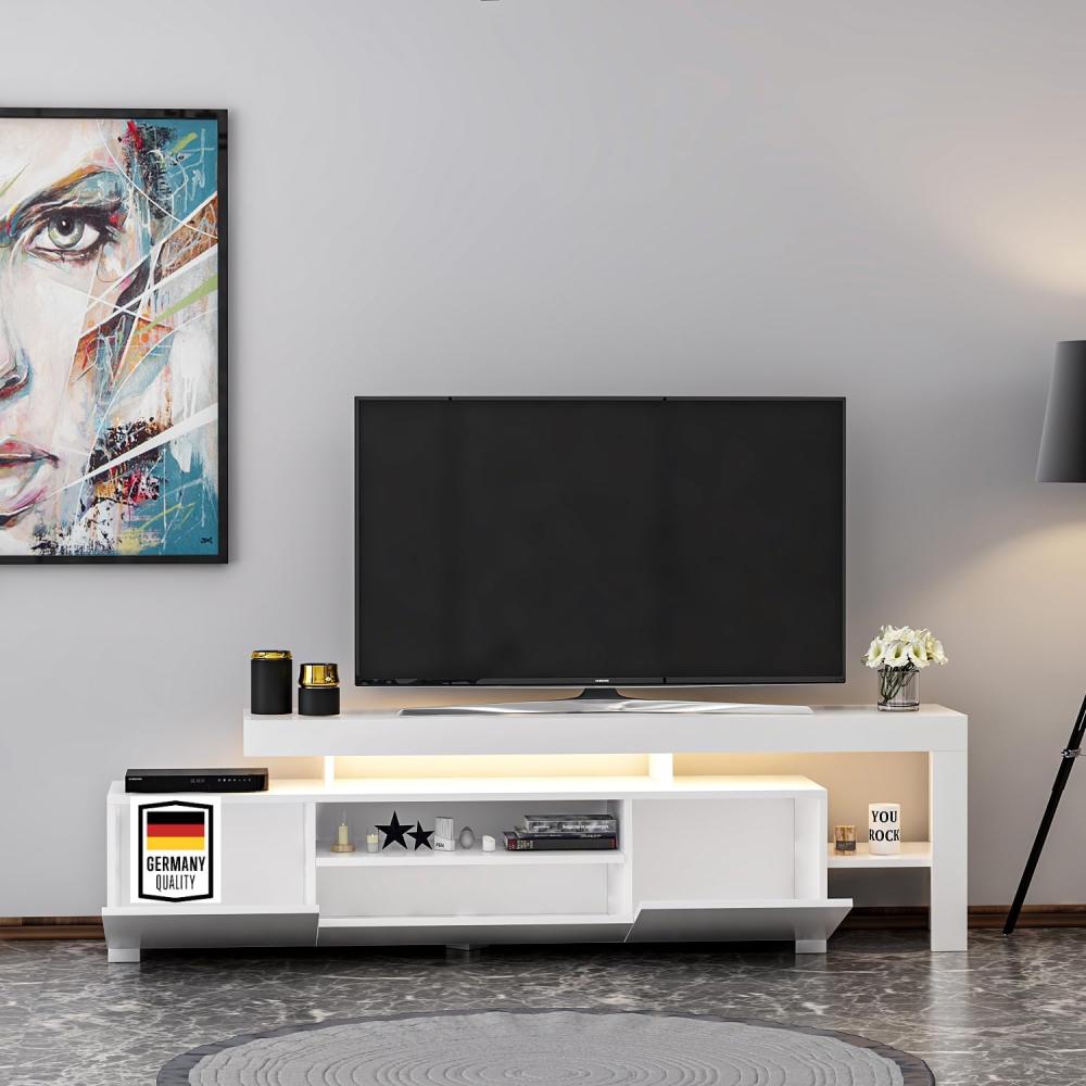 TV Lowboard Weiß mit LED Beleuchtung Hochglanz 9048 Bild 1