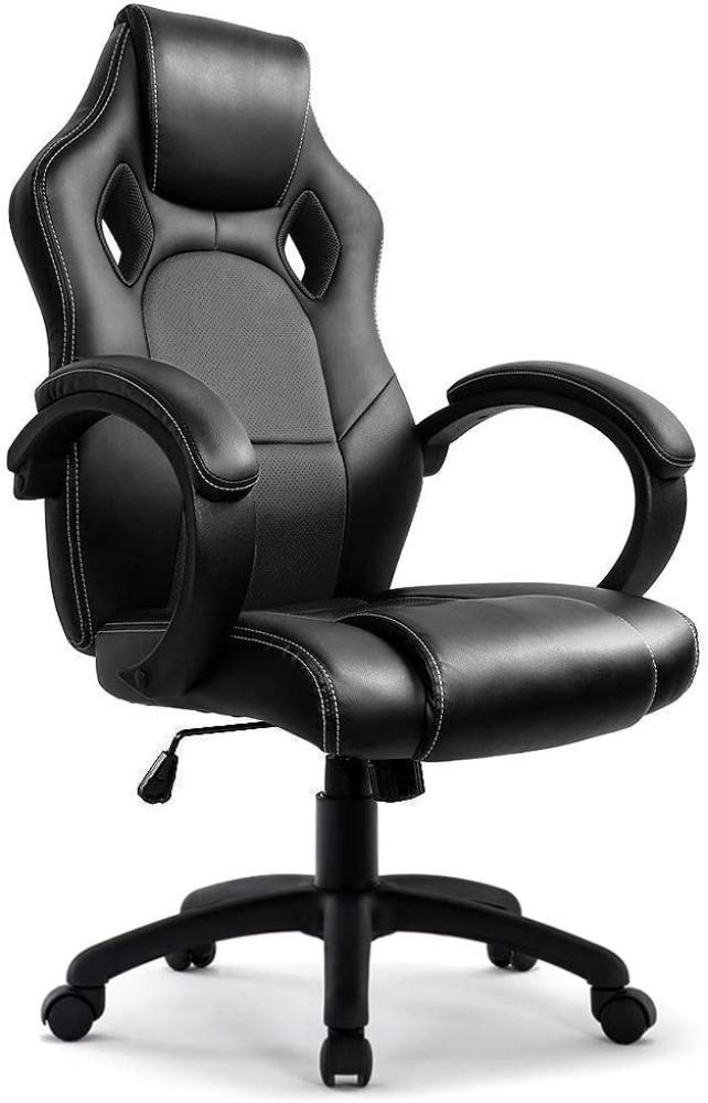 IntimaTe WM Heart Gaming Stuhl, Hoch Rücken Bürostuhl Ergonomisch, PU Kunstleder Racing Sportsitz Drehstuhl (Schwarz) Bild 1