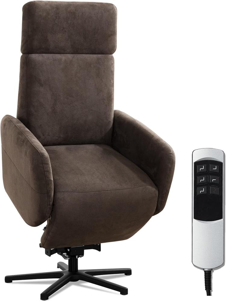 Cavadore TV-Sessel Cobra mit 2 Motoren + Aufstehhilfe / Fernsehsessel mit Liegefunktion, Relaxfunktion + Fernbedienung / Sternfuß, belastbar bis 130 kg / 71 x 110 x 82 / Lederoptik, Braun Bild 1