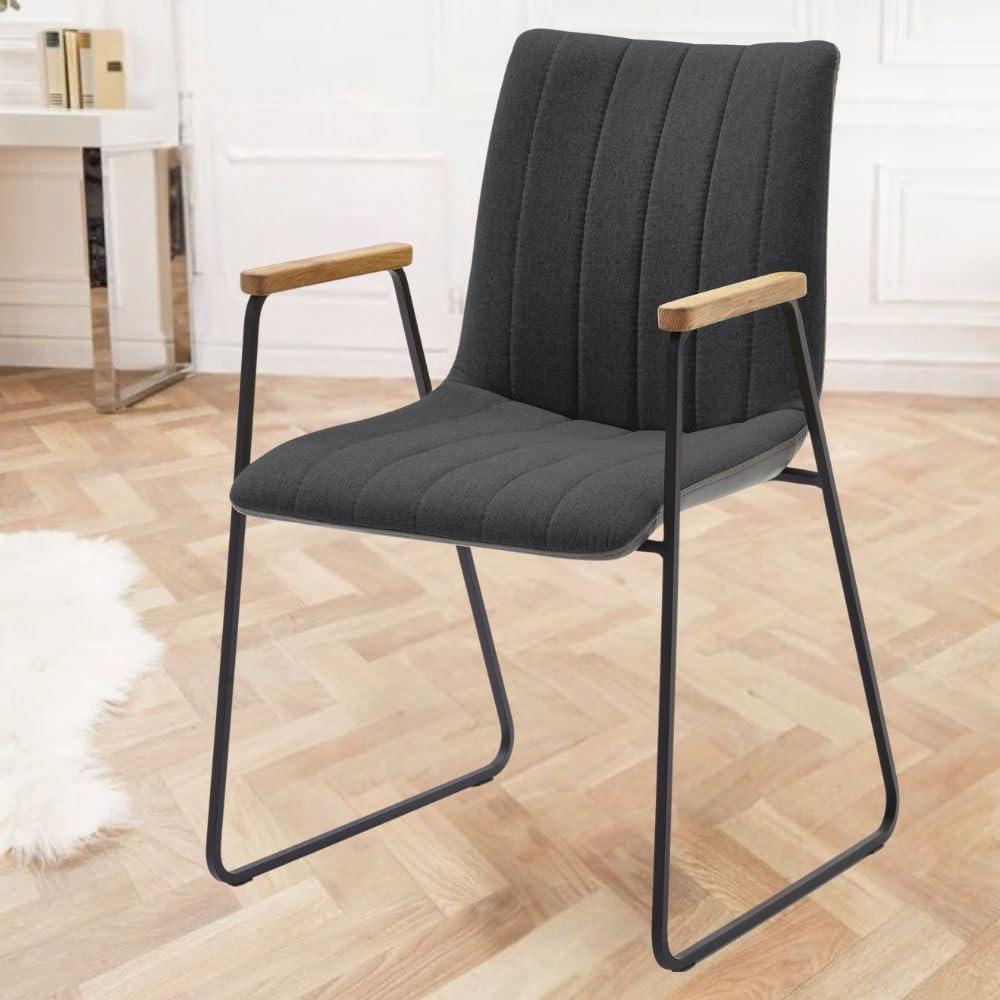 2er Set hochwertiger Design-Stuhl REVO anthrazit Eiche-Armlehnen Metallgestell Bild 1