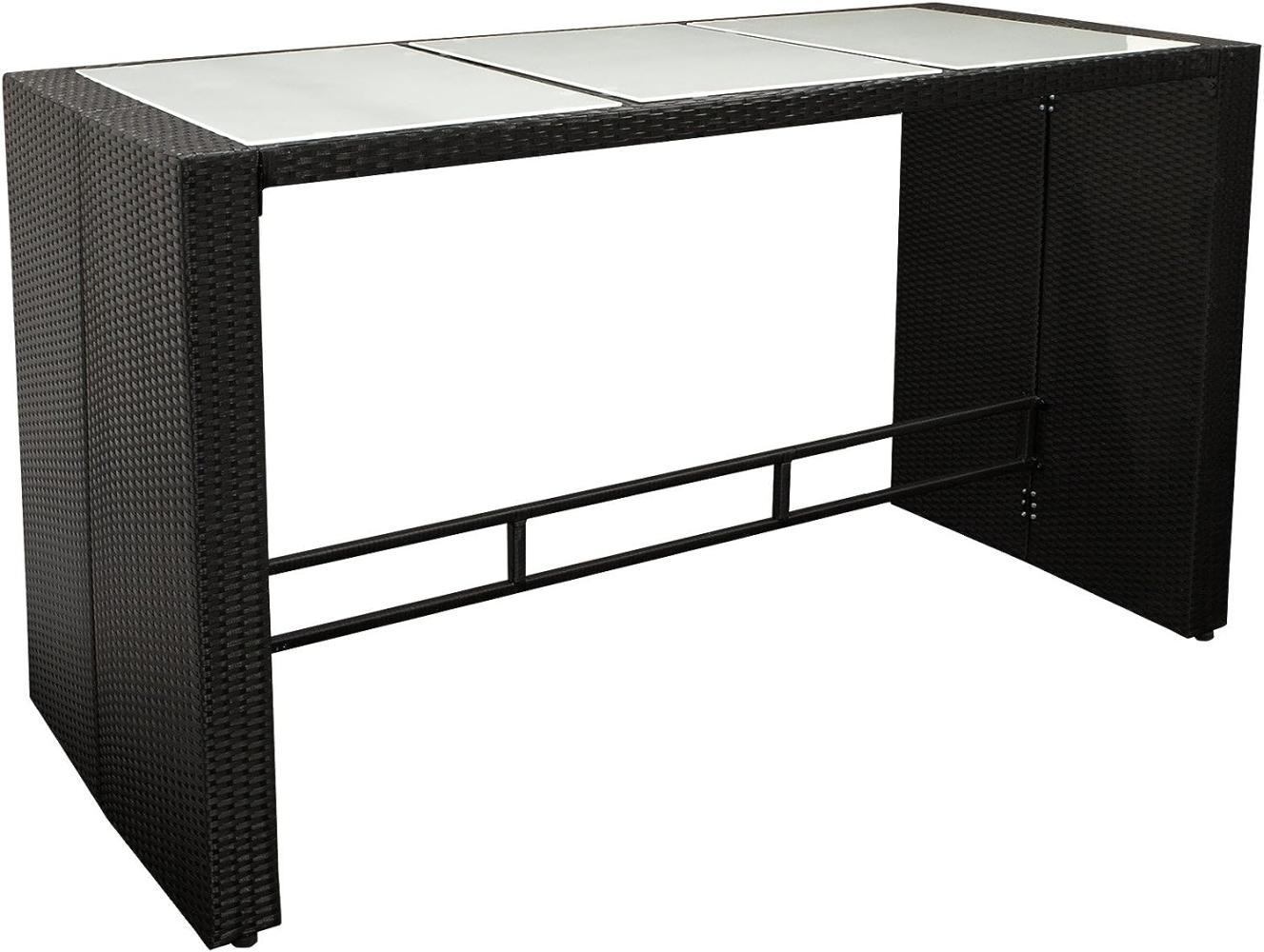 Bartisch DAVOS 185x80x110cm, Geflecht schwarz, Tischplatte Glas Bild 1