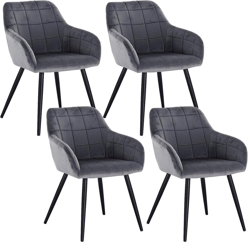 WOLTU 4 x Esszimmerstühle 4er Set Esszimmerstuhl Küchenstuhl Polsterstuhl Design Stuhl mit Armlehnen, mit Sitzfläche aus Samt, Gestell aus Metall, Dunkelgrau, BH93dgr-4 Bild 1