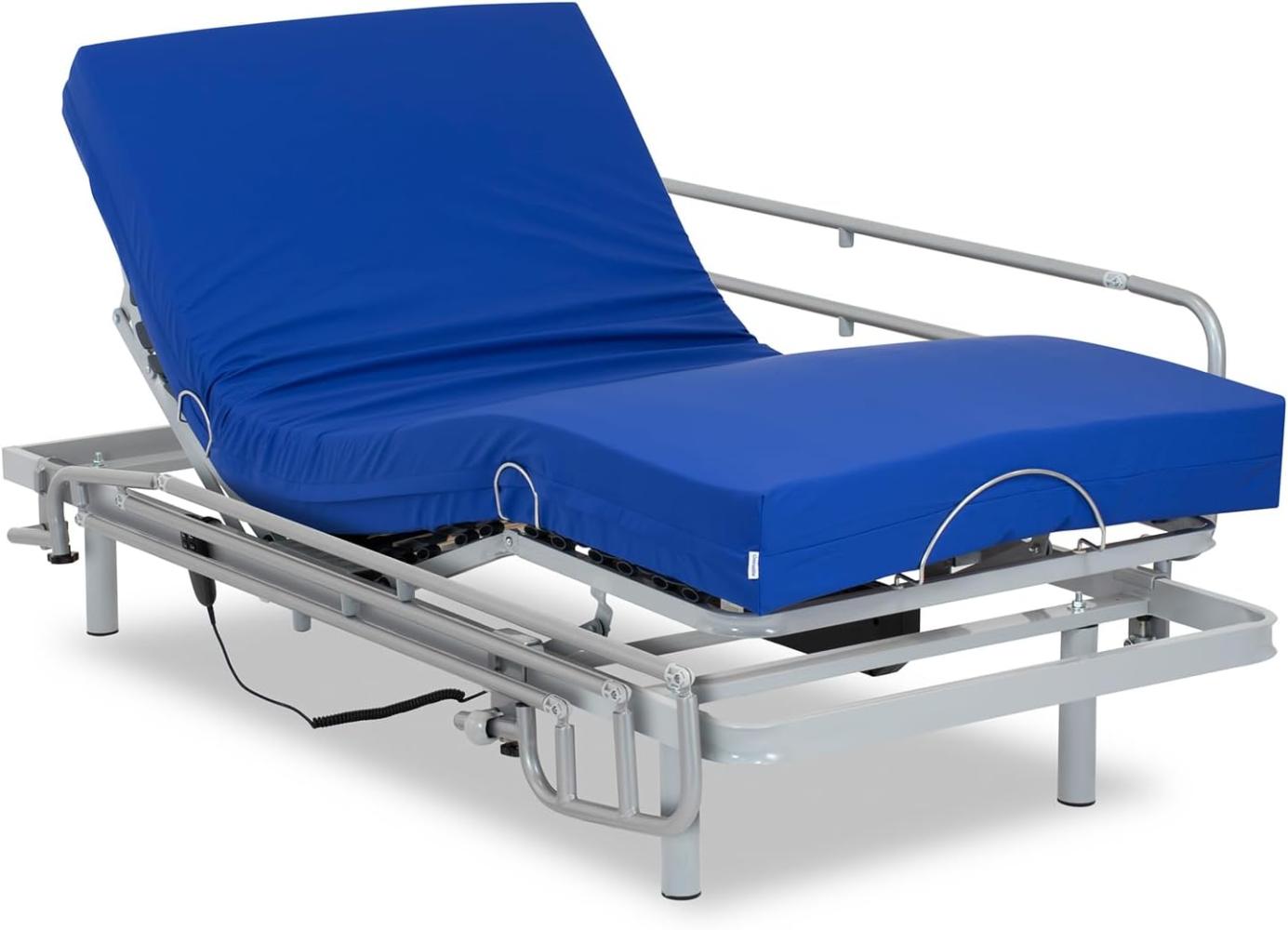 Gerialife Gelenkbett mit viskoelastischer Matratze, wasserdicht, 90 x 190 cm + Geländer, Metall Medium (, grau, 90x190 + Barandillas Bild 1