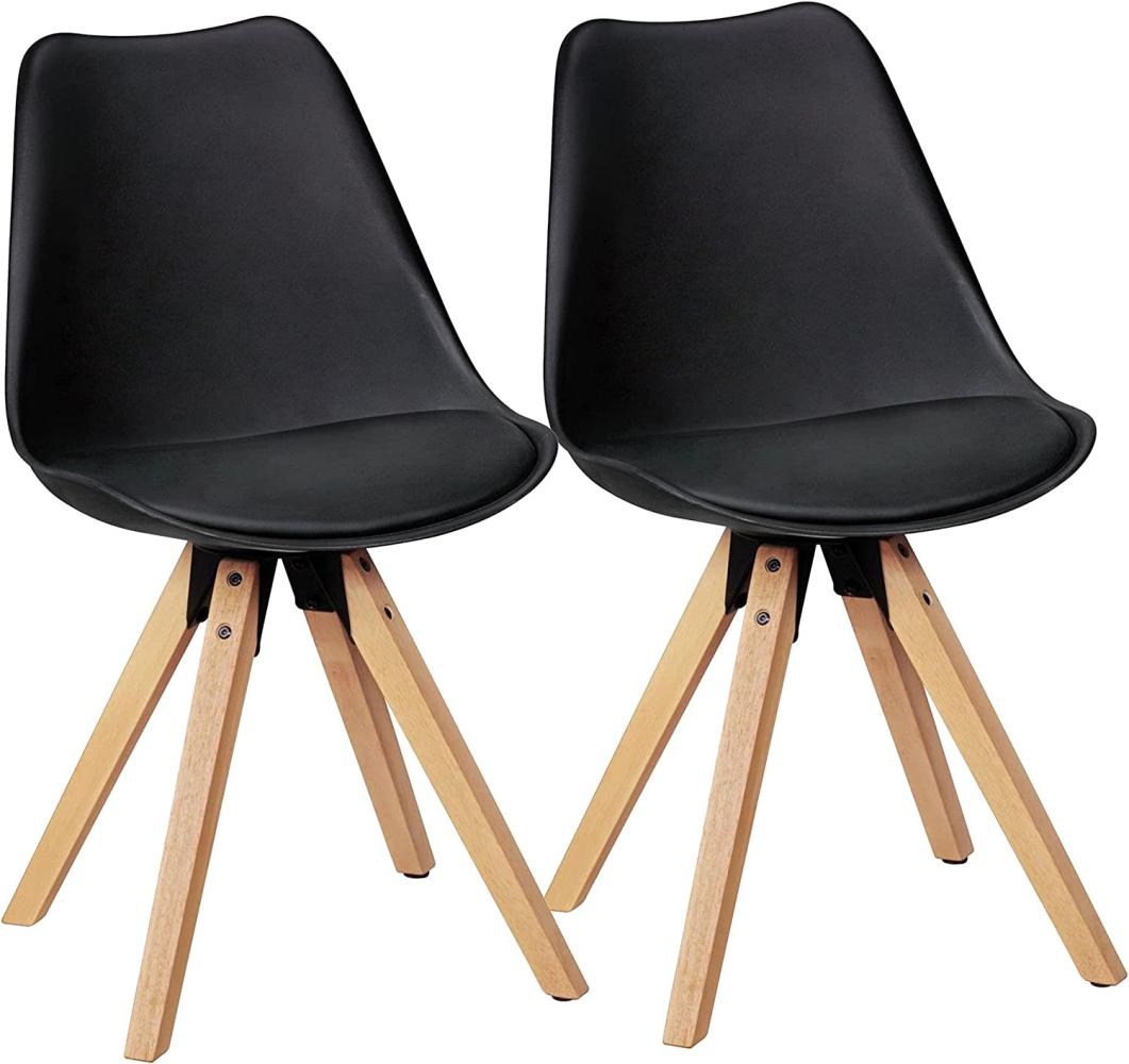 Wohnling 2er-Set Esszimmerstühle Skandinavische Stühle mit Holzbeinen schwarz Bild 1
