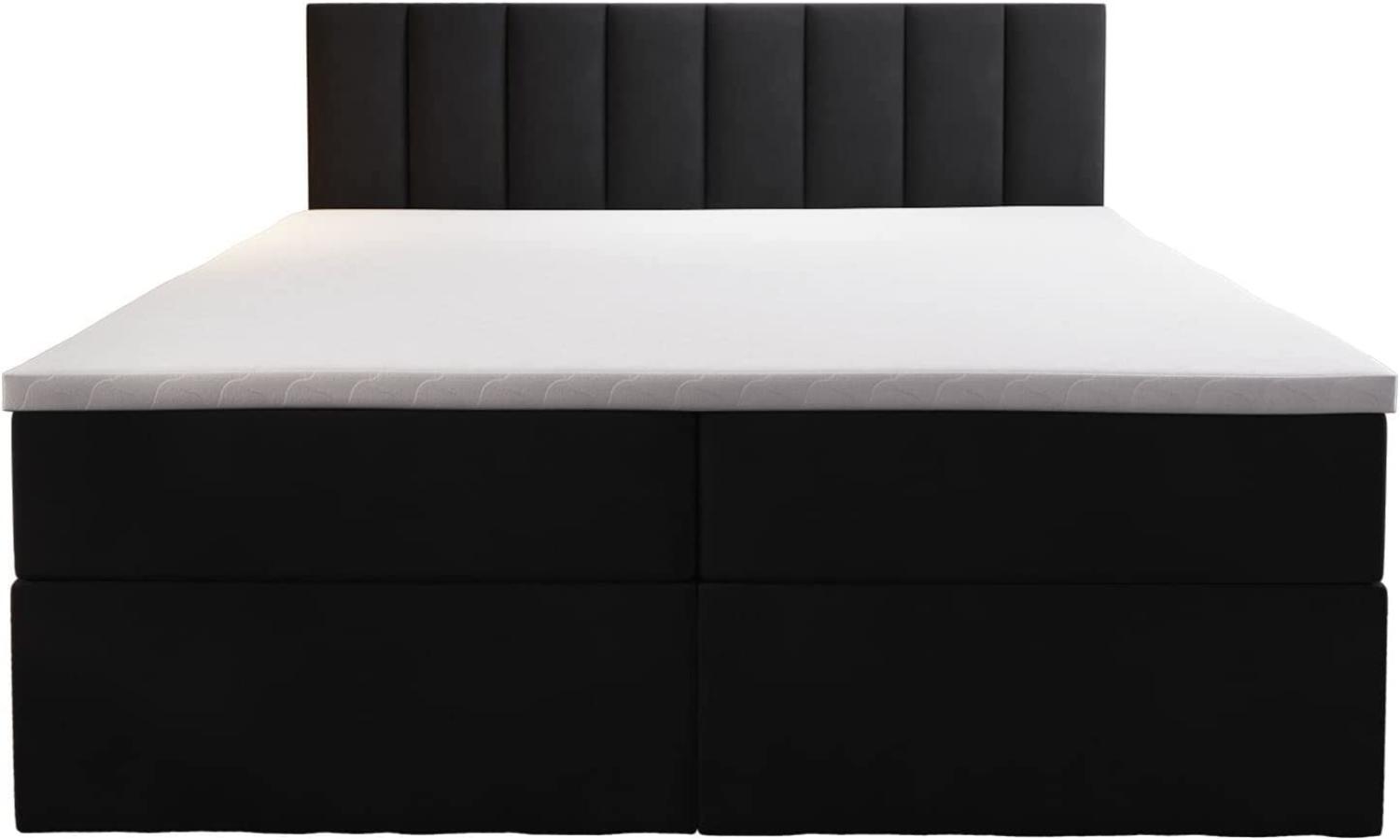 Palermo Boxspringbett mit Bettkästen H3 Matratze mit Topper (Schwarz, 140 x 200 cm) Bild 1